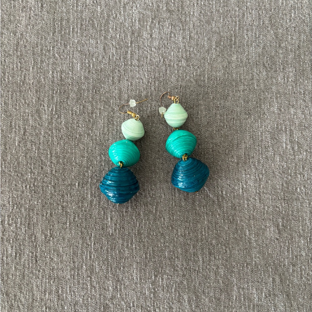 Noonday Collection Handmade Teal & Aqua Paper Bead Drop Earrings